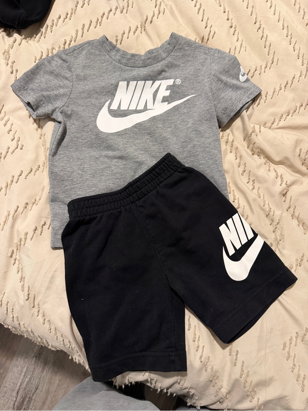 Nike Gray Tee and Black Logo Shorts Boys Set